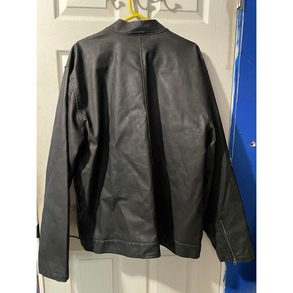 SF/415 PU Faux Leather Cafe Racer Biker Jacket Mens Size XXL black insulated - Picture 3 of 7